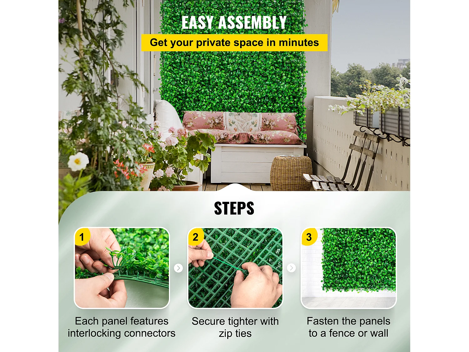 Panneaux de Buis Artificiels SucceBuy 25.4x25.4 cm 48 Pièces, Haie Résistante aux UV pour Décoration de Clôture