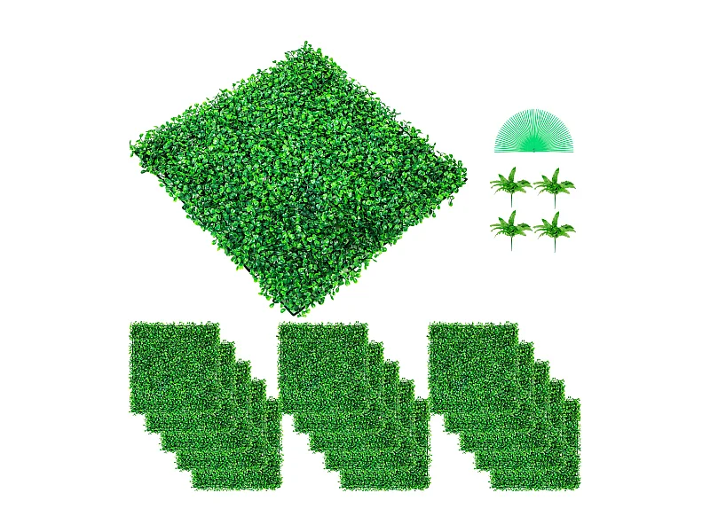 Panneaux de Buis Artificiels SucceBuy 25.4x25.4 cm 48 Pièces, Haie Résistante aux UV pour Décoration de Clôture