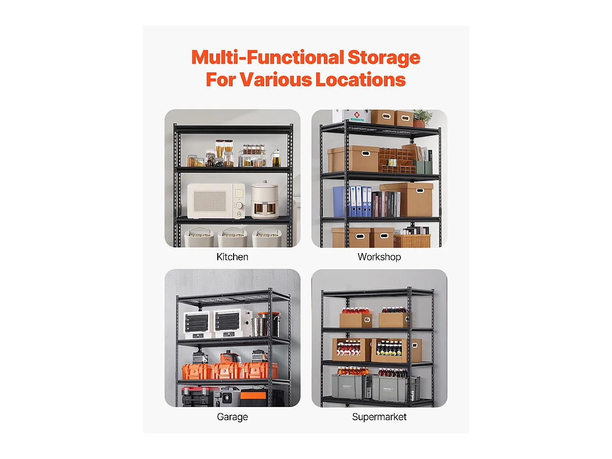 Étagères de Rangement SucceBuy, Étagère de Garage 5 Niveaux Réglable, Robuste 1361kg