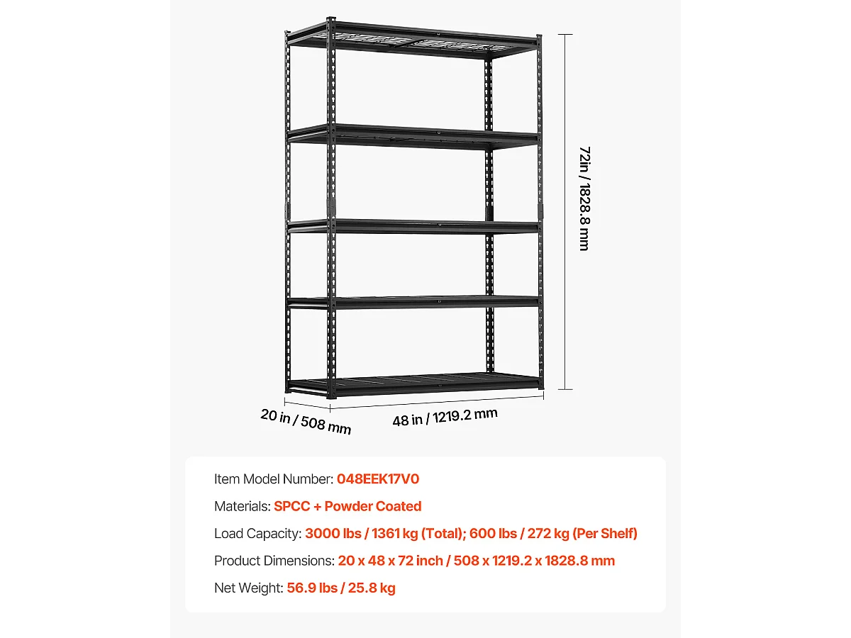 Półki Magazynowe SucceBuy, 5-Poziomowa Regulowana Półka Garażowa, Wytrzymała  1361 kg