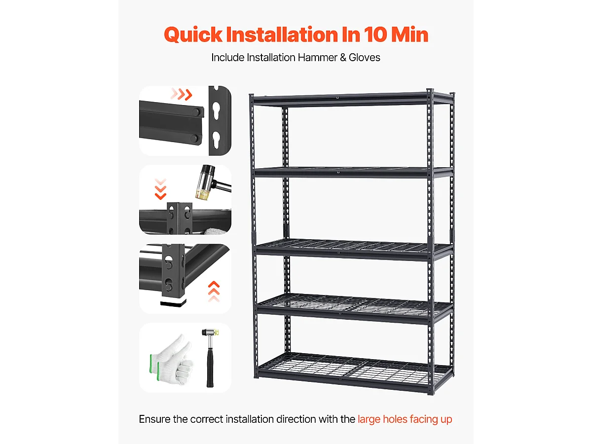 Półki Magazynowe SucceBuy, 5-Poziomowa Regulowana Półka Garażowa, Wytrzymała  1361 kg