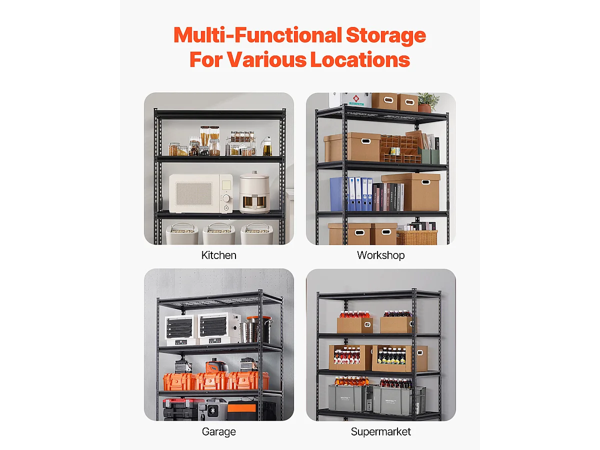 Półki Magazynowe SucceBuy, 5-Poziomowa Regulowana Półka Garażowa, Wytrzymała  1361 kg