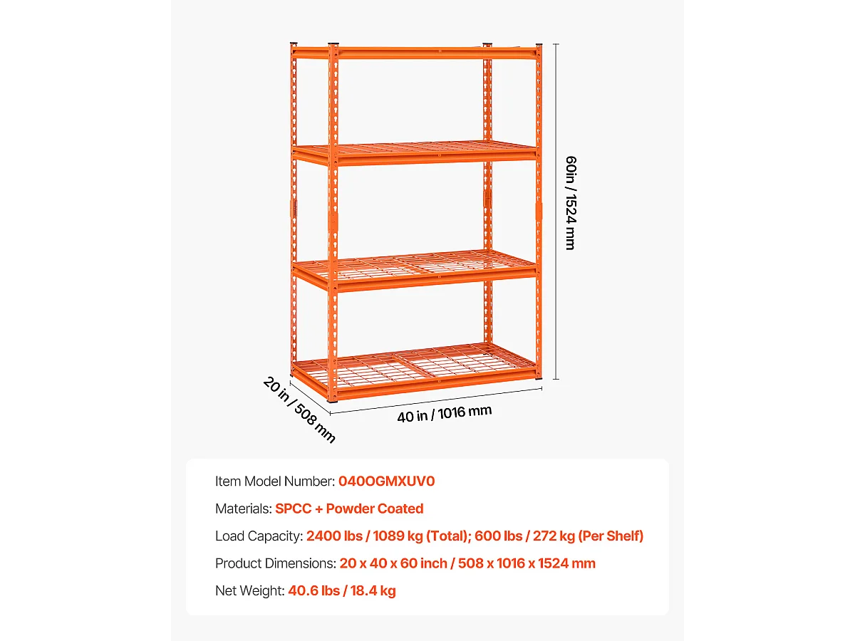 Scaffali di stoccaggio SucceBuy, Scaffale per Garage Regolabile su 4 Livelli, Robusto 1089kg