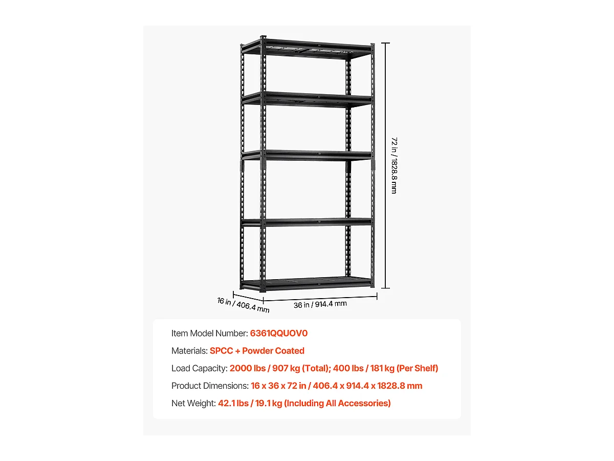 Étagères de Rangement SucceBuy, Étagère de Garage 5 Niveaux Réglable, Robuste 907kg