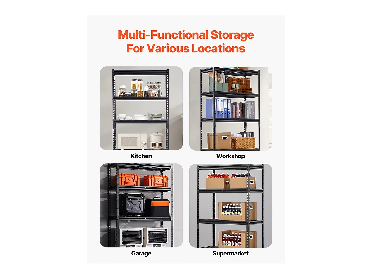 Étagères de Rangement SucceBuy, Étagère de Garage 5 Niveaux Réglable, Robuste 907kg