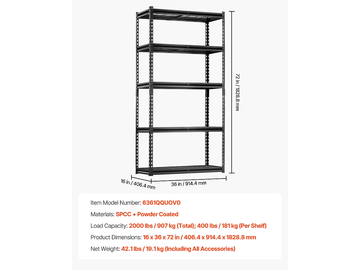 Étagères de Rangement SucceBuy, Étagère de Garage 5 Niveaux Réglable, Robuste 907kg