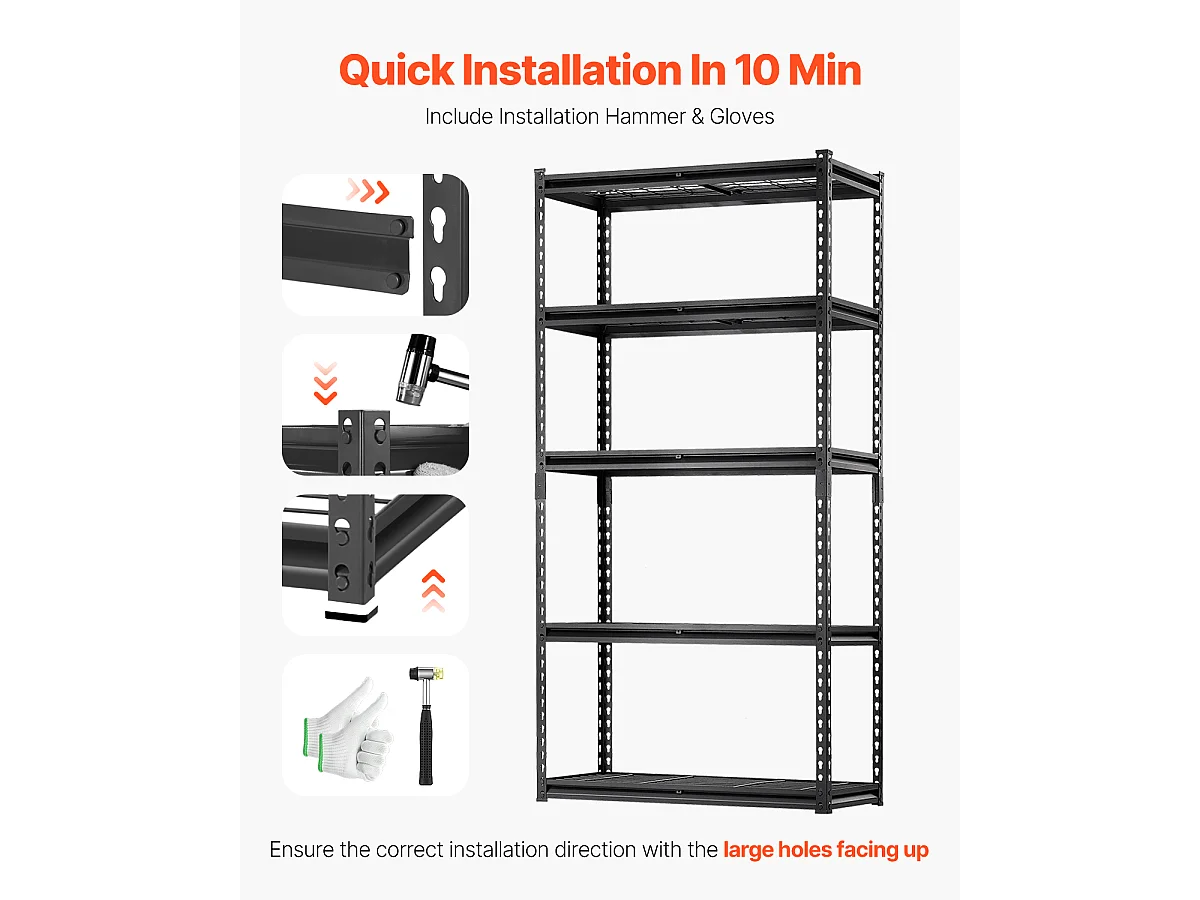 Étagères de Rangement SucceBuy, Étagère de Garage 5 Niveaux Réglable, Robuste 907kg