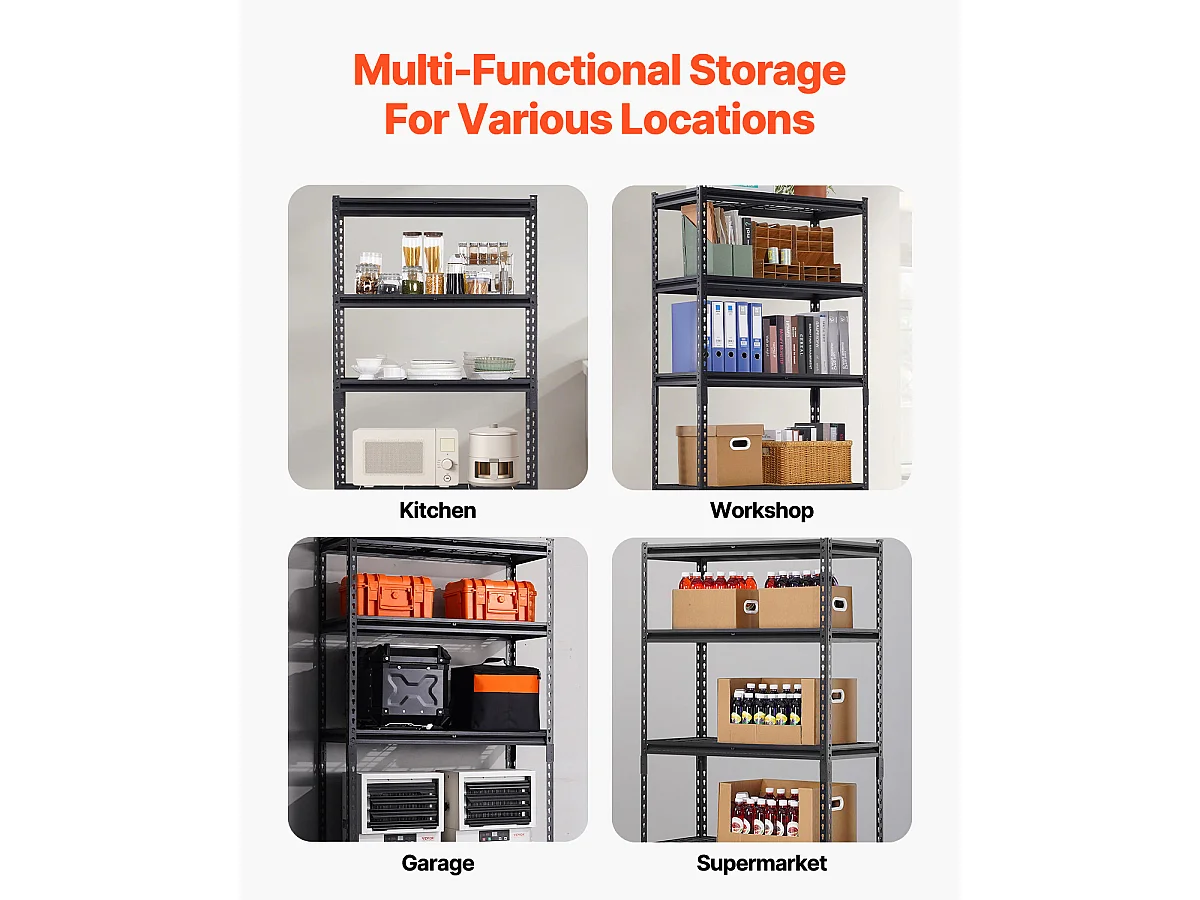 Étagères de Rangement SucceBuy, Étagère de Garage 5 Niveaux Réglable, Robuste 907kg