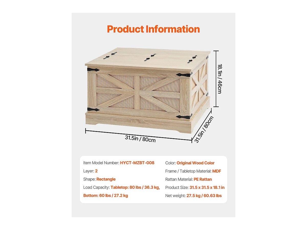 Stolik Kawowy z Rattanu SucceBuy 81.28 CM 2-poziomowy, Nowoczesny Bohemiczny Styl z Retro Metalowymi Zawiasami, do Salonu, Sypialni i Małych Przestrzeni