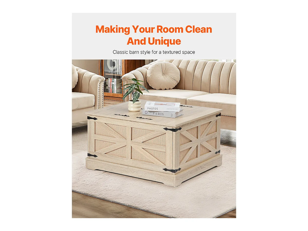 Stolik Kawowy z Rattanu SucceBuy 81.28 CM 2-poziomowy, Nowoczesny Bohemiczny Styl z Retro Metalowymi Zawiasami, do Salonu, Sypialni i Małych Przestrzeni