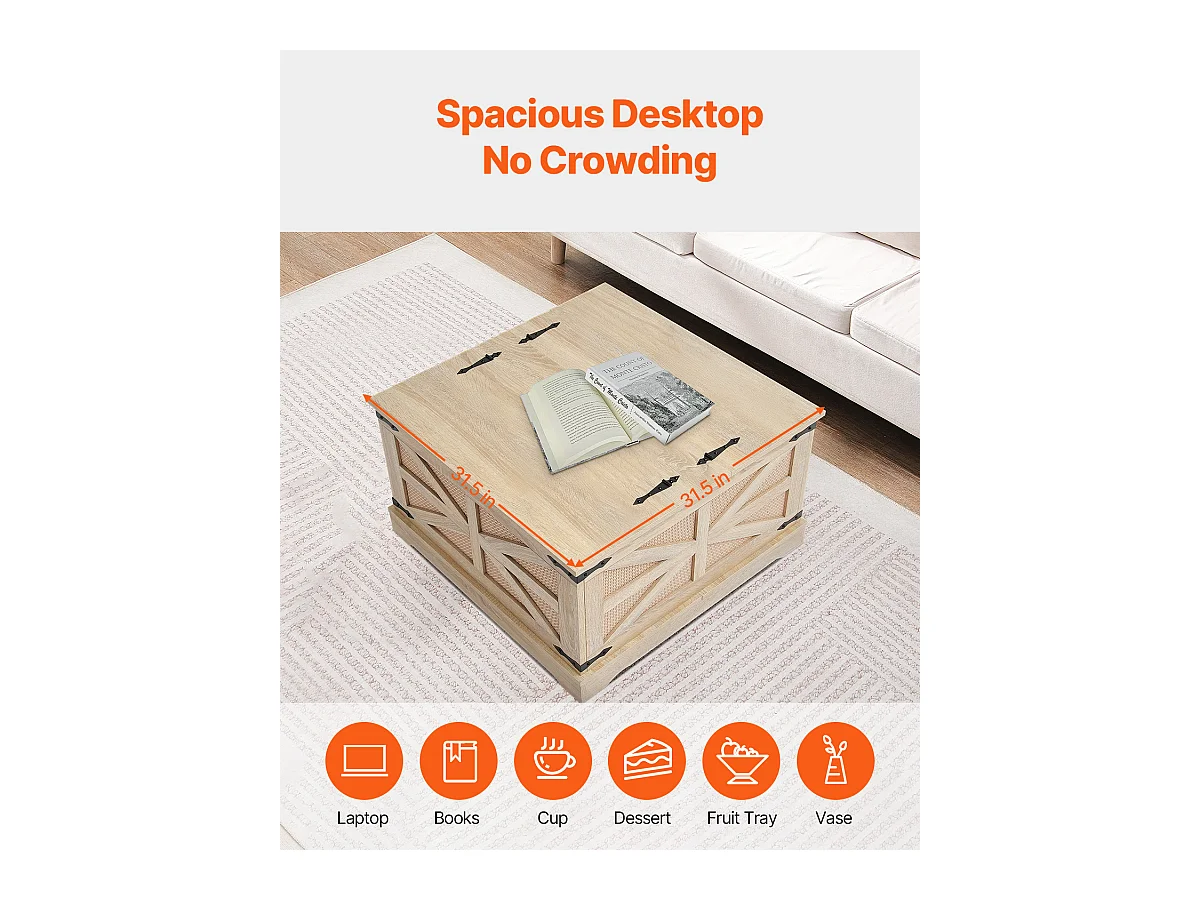 Stolik Kawowy z Rattanu SucceBuy 81.28 CM 2-poziomowy, Nowoczesny Bohemiczny Styl z Retro Metalowymi Zawiasami, do Salonu, Sypialni i Małych Przestrzeni