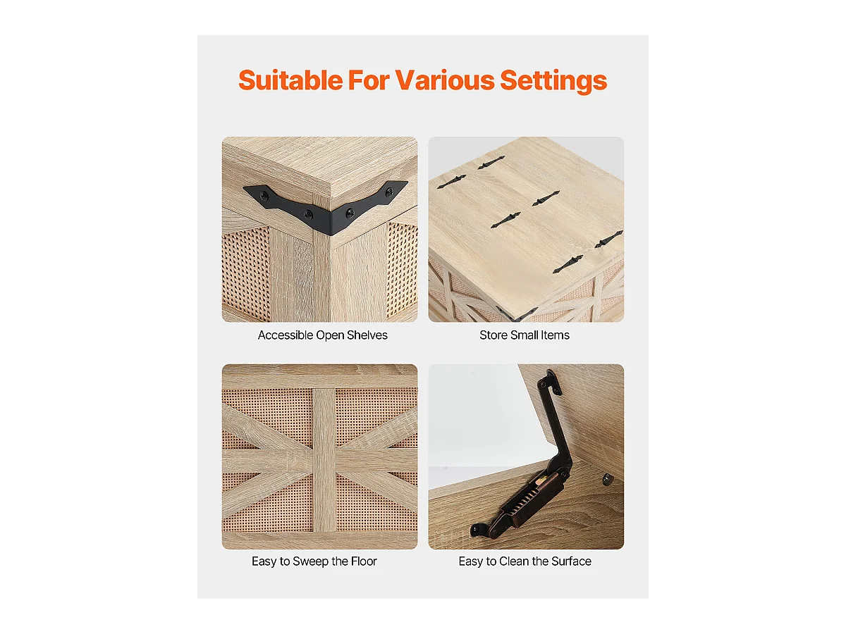 Stolik Kawowy z Rattanu SucceBuy 81.28 CM 2-poziomowy, Nowoczesny Bohemiczny Styl z Retro Metalowymi Zawiasami, do Salonu, Sypialni i Małych Przestrzeni