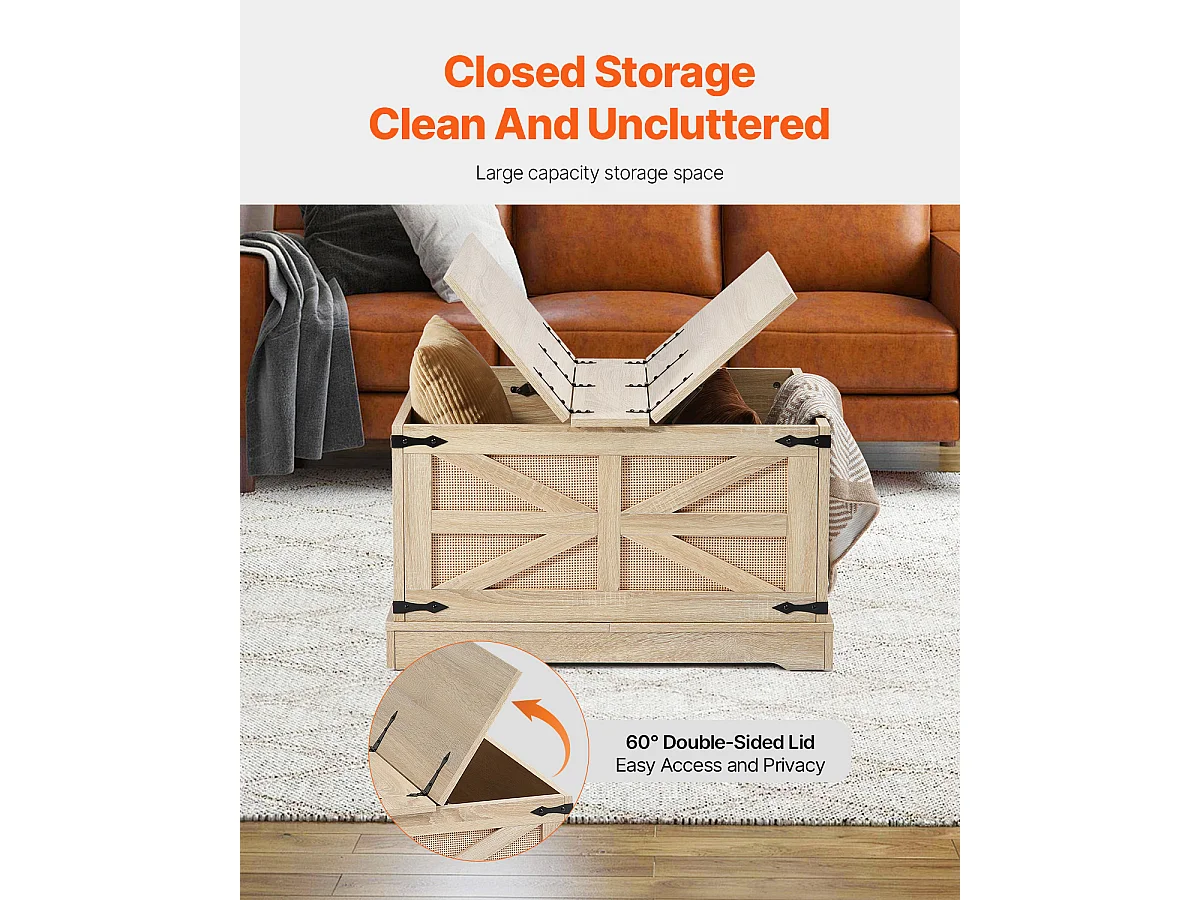 Table Basse en Rotin SucceBuy 81.28 CM à 2 Niveaux, Style Bohème Moderne avec Charnières en Métal Rétro, pour Salon, Chambre et Petits Espaces