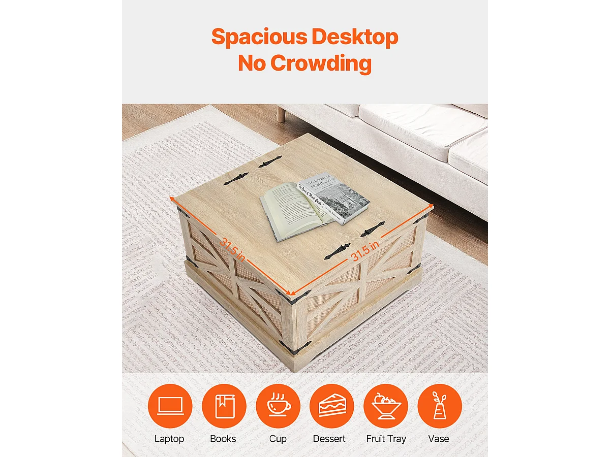 Table Basse en Rotin SucceBuy 81.28 CM à 2 Niveaux, Style Bohème Moderne avec Charnières en Métal Rétro, pour Salon, Chambre et Petits Espaces