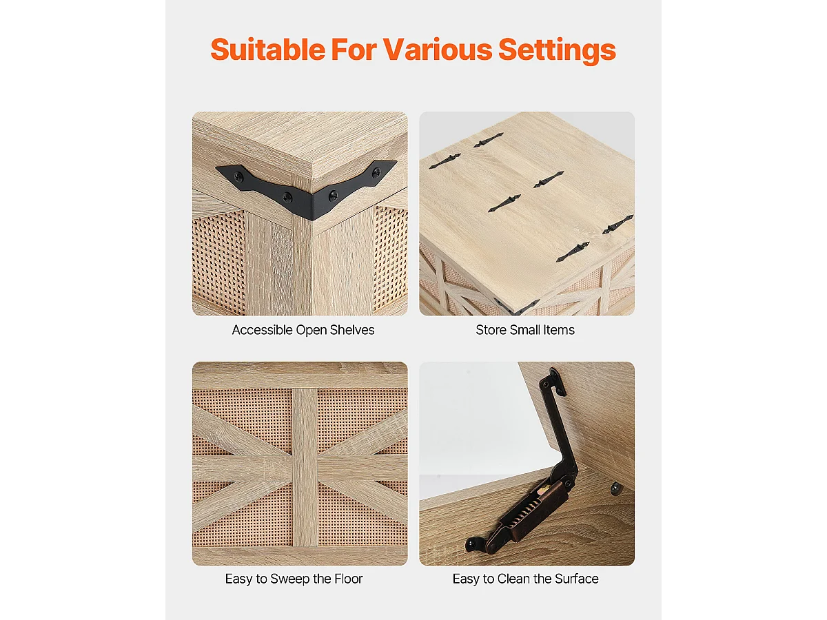 Table Basse en Rotin SucceBuy 81.28 CM à 2 Niveaux, Style Bohème Moderne avec Charnières en Métal Rétro, pour Salon, Chambre et Petits Espaces