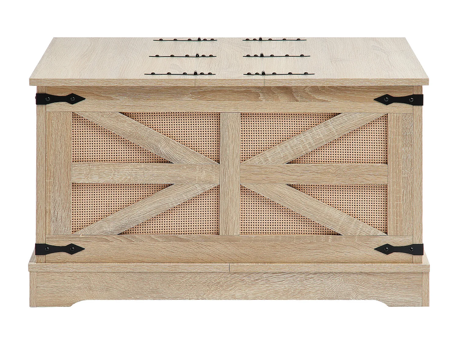 Table Basse en Rotin SucceBuy 81.28 CM à 2 Niveaux, Style Bohème Moderne avec Charnières en Métal Rétro, pour Salon, Chambre et Petits Espaces