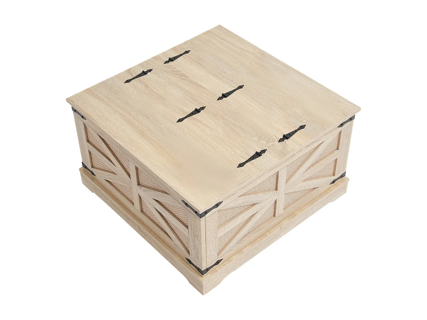 Table Basse en Rotin SucceBuy 81.28 CM à 2 Niveaux, Style Bohème Moderne avec Charnières en Métal Rétro, pour Salon, Chambre et Petits Espaces