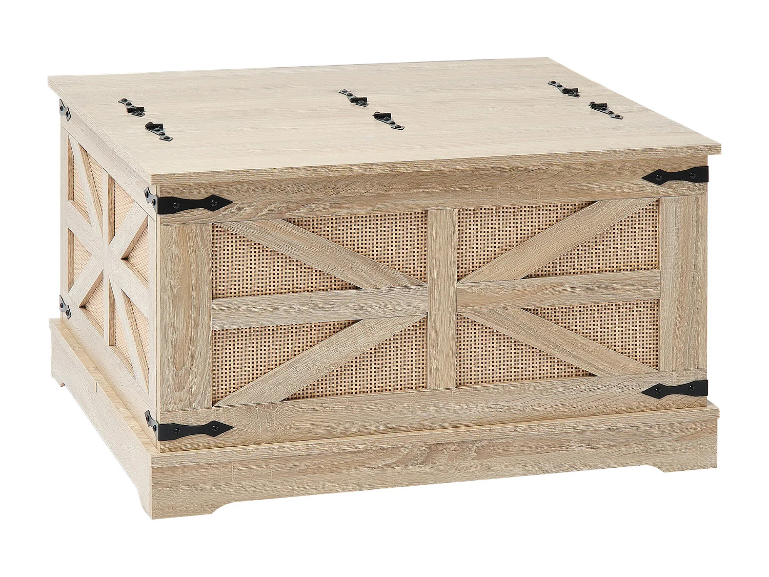 Table Basse en Rotin SucceBuy 81.28 CM à 2 Niveaux, Style Bohème Moderne avec Charnières en Métal Rétro, pour Salon, Chambre et Petits Espaces