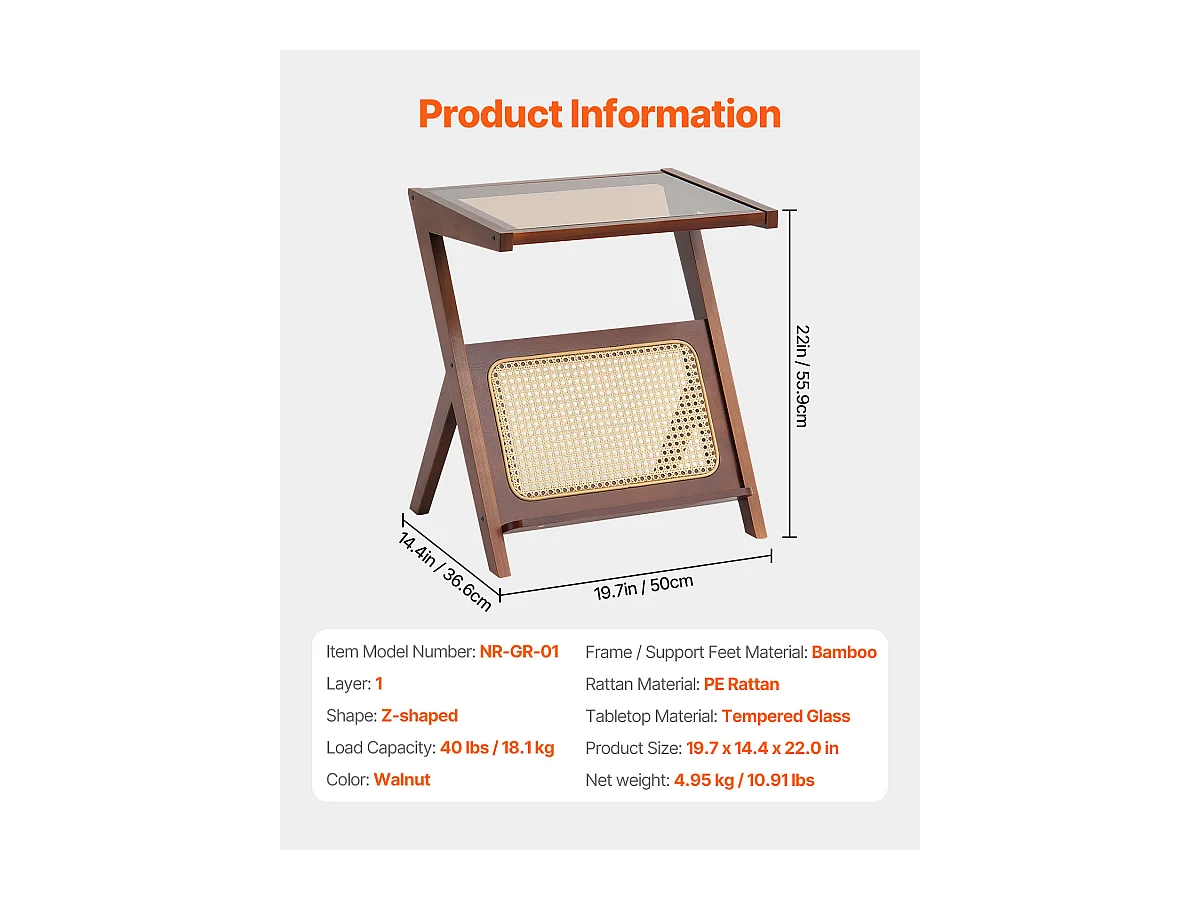 Table Basse en Rotin SucceBuy, Design à 1 Niveau en Forme de Z avec Plateau en Verre Trempé, Pieds en Bambou Naturel pour Salon, Chambre et Petits Espaces