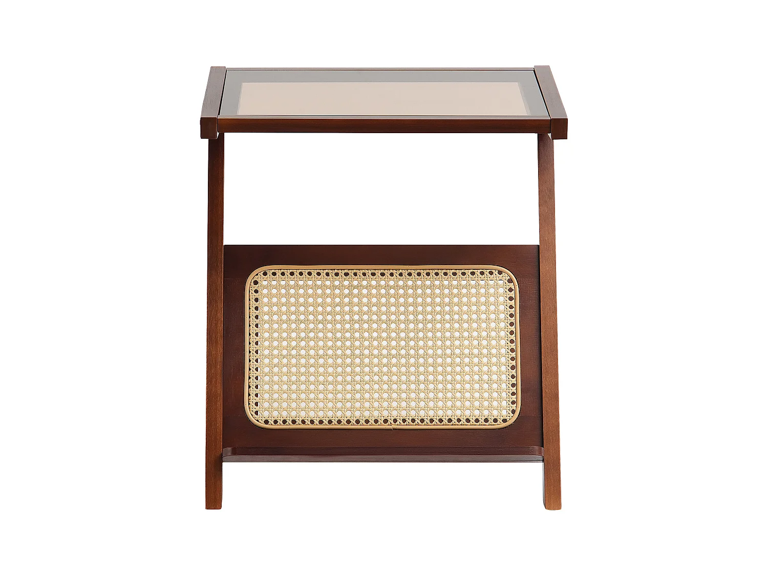 Table Basse en Rotin SucceBuy, Design à 1 Niveau en Forme de Z avec Plateau en Verre Trempé, Pieds en Bambou Naturel pour Salon, Chambre et Petits Espaces