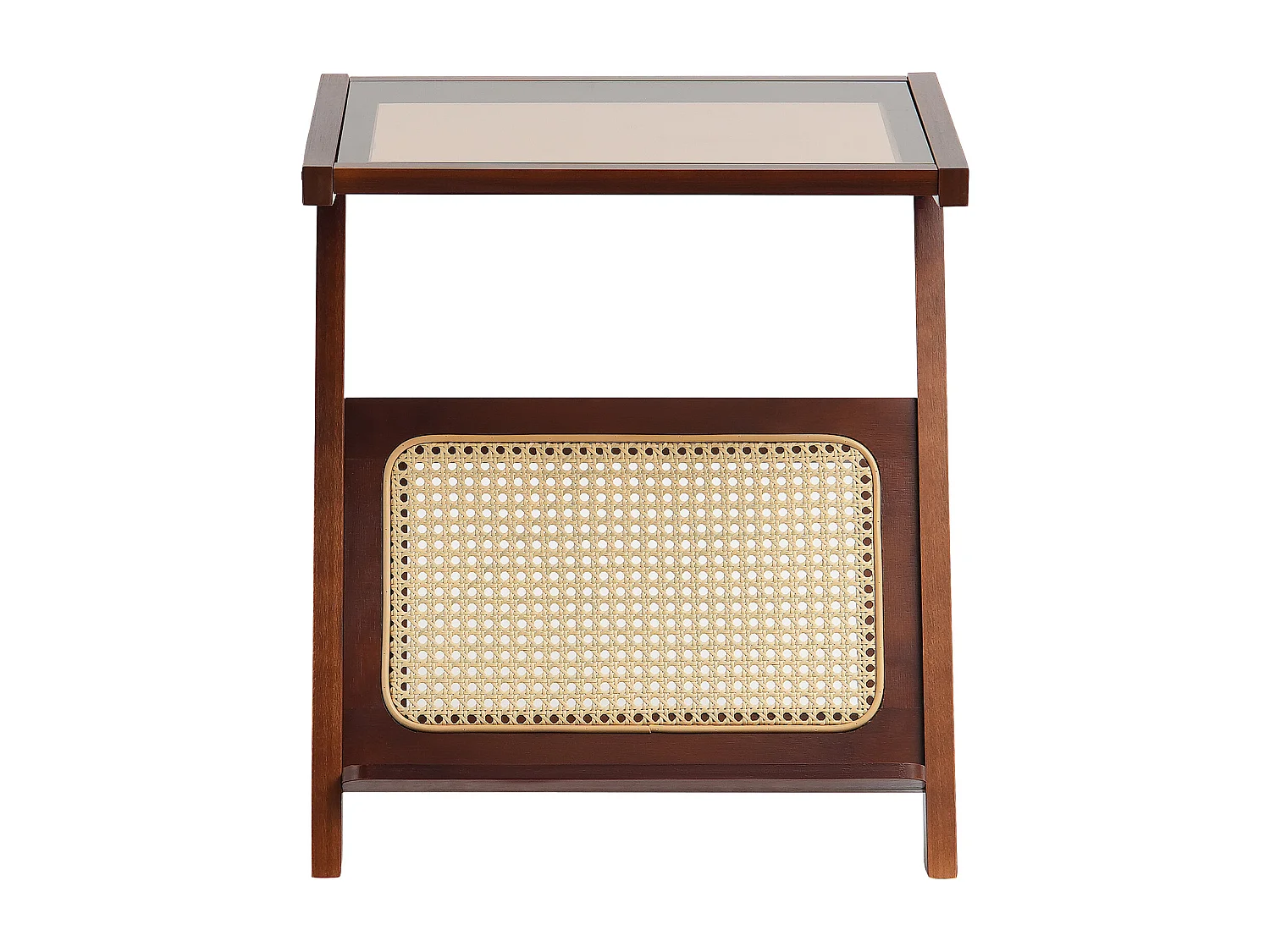 Table Basse en Rotin SucceBuy, Design à 1 Niveau en Forme de Z avec Plateau en Verre Trempé, Pieds en Bambou Naturel pour Salon, Chambre et Petits Espaces