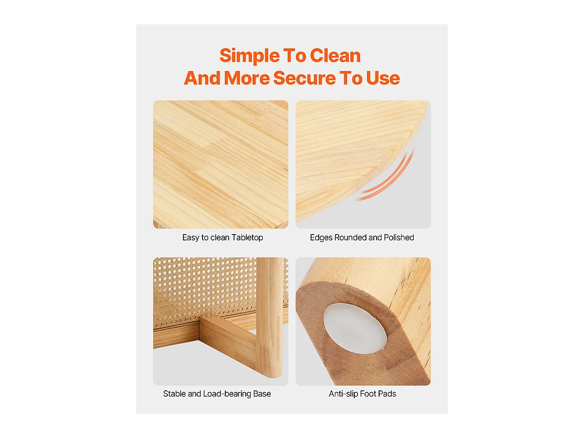 Table Basse Ronde en Rotin SucceBuy, Table en Bois à Un Seul Niveau, Rangement Circulaire Bohème Moderne pour Salon et Chambre à Coucher, Pieds en Bois Naturel