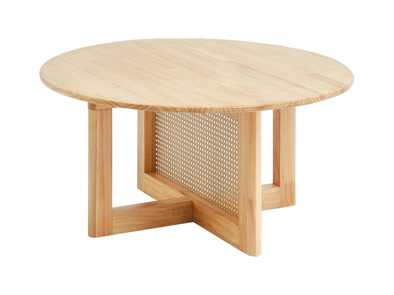Table Basse Ronde en Rotin SucceBuy, Table en Bois à Un Seul Niveau, Rangement Circulaire Bohème Moderne pour Salon et Chambre à Coucher, Pieds en Bois Naturel