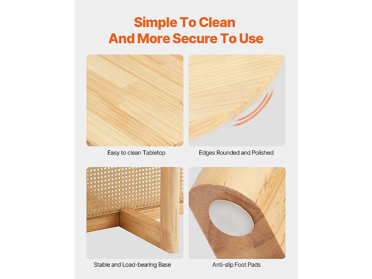 Table Basse Ronde en Rotin SucceBuy, Table en Bois à Un Seul Niveau, Rangement Circulaire Bohème Moderne pour Salon et Chambre à Coucher, Pieds en Bois Naturel