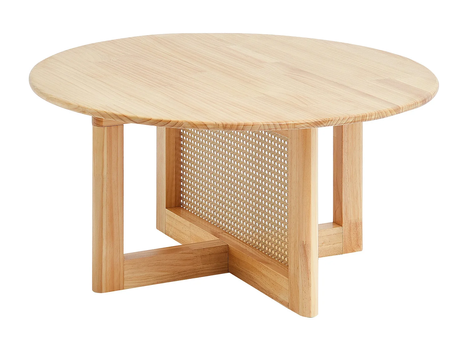 Table Basse Ronde en Rotin SucceBuy, Table en Bois à Un Seul Niveau, Rangement Circulaire Bohème Moderne pour Salon et Chambre à Coucher, Pieds en Bois Naturel