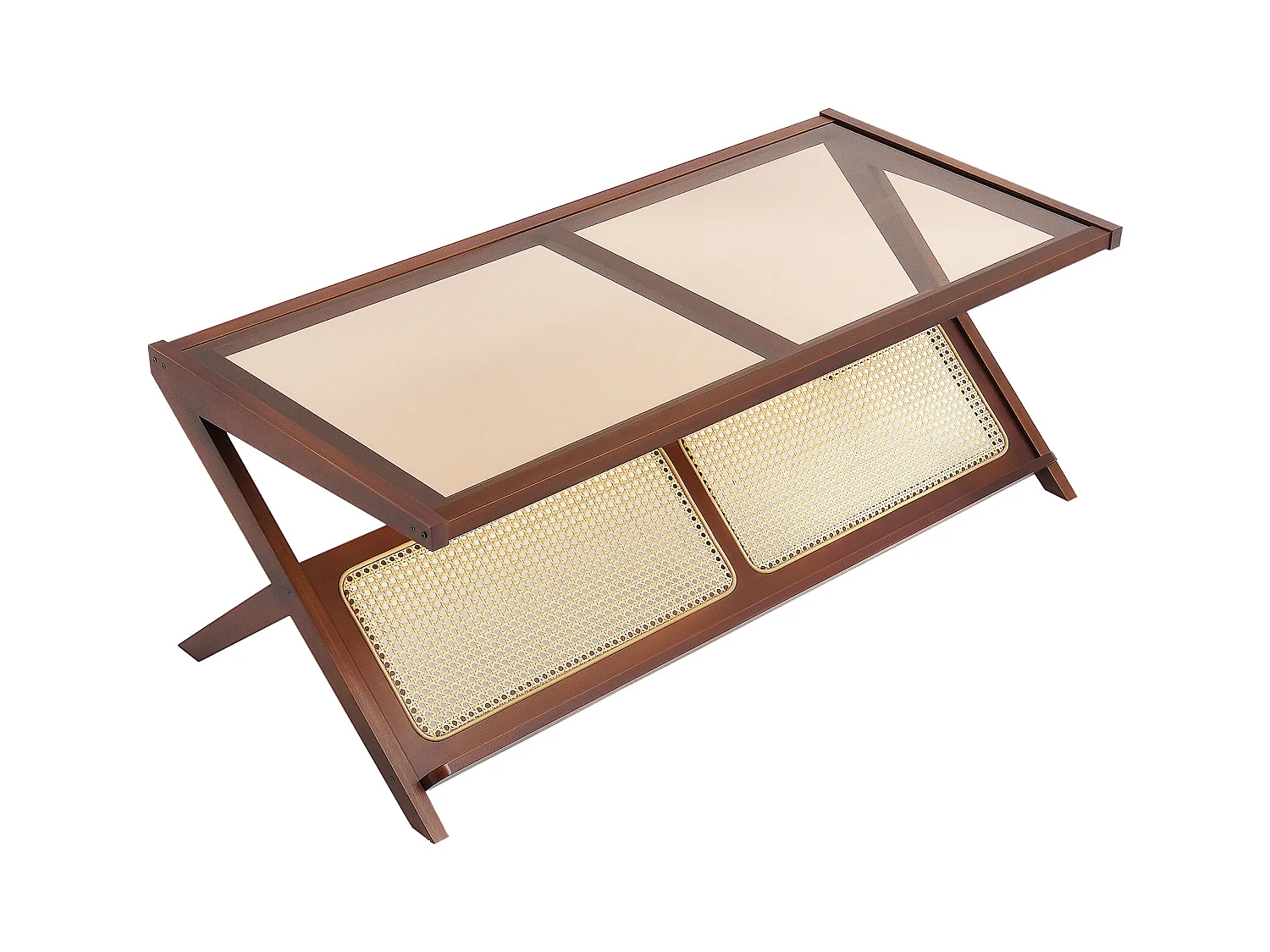 Table Basse en Rotin SucceBuy, Design en Z à 1 Niveau pour Une Utilisation, Table de Rangement Bohème Moderne, Pieds en Bambou Naturel pour Salon