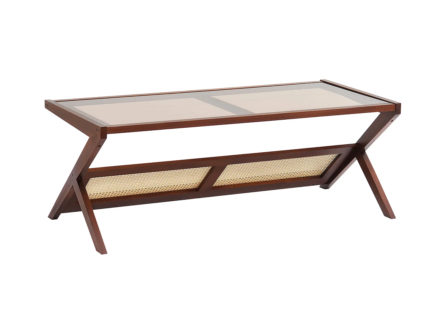 Table Basse en Rotin SucceBuy, Design en Z à 1 Niveau pour Une Utilisation, Table de Rangement Bohème Moderne, Pieds en Bambou Naturel pour Salon