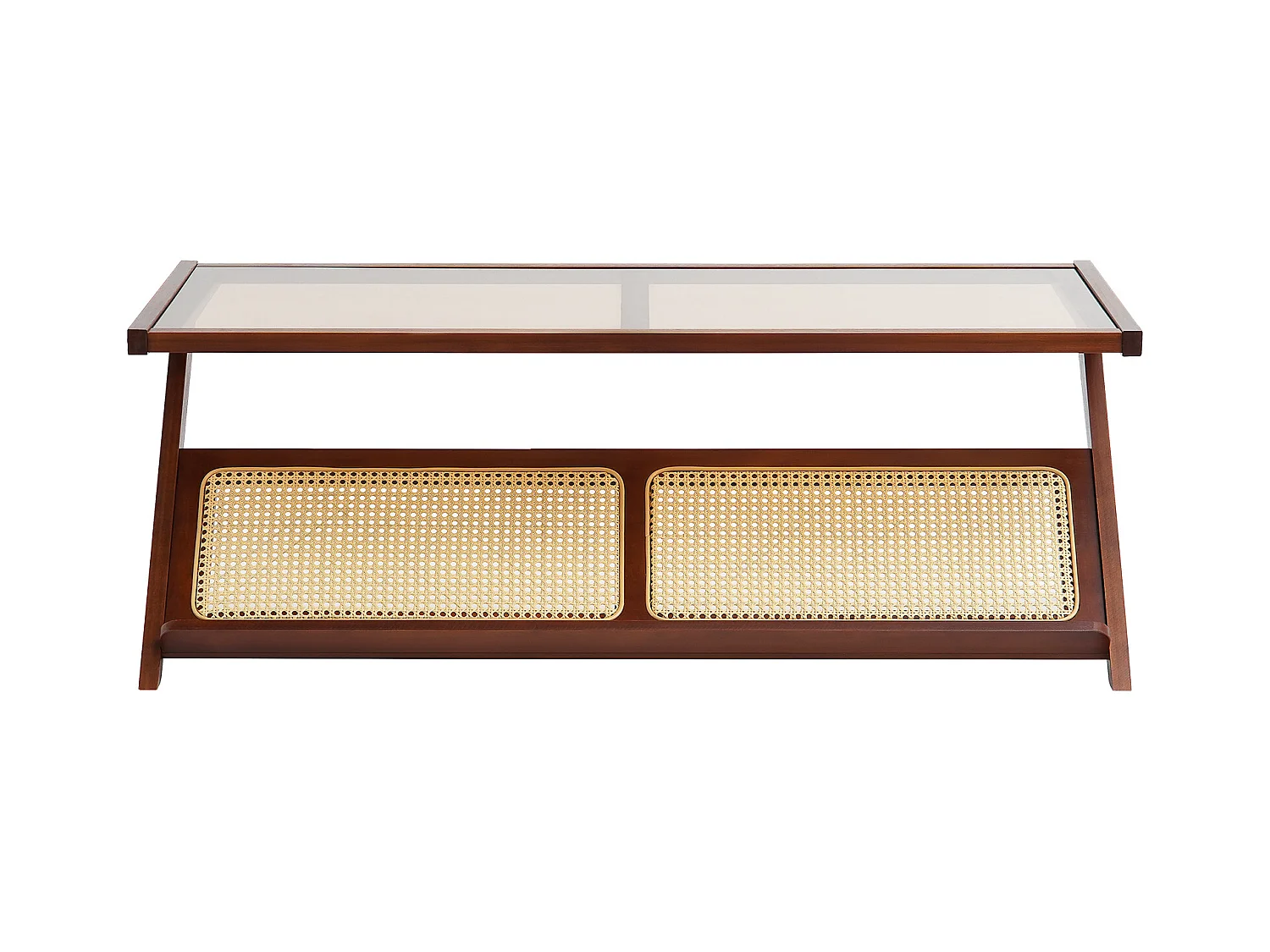 Table Basse en Rotin SucceBuy, Design en Z à 1 Niveau pour Une Utilisation, Table de Rangement Bohème Moderne, Pieds en Bambou Naturel pour Salon