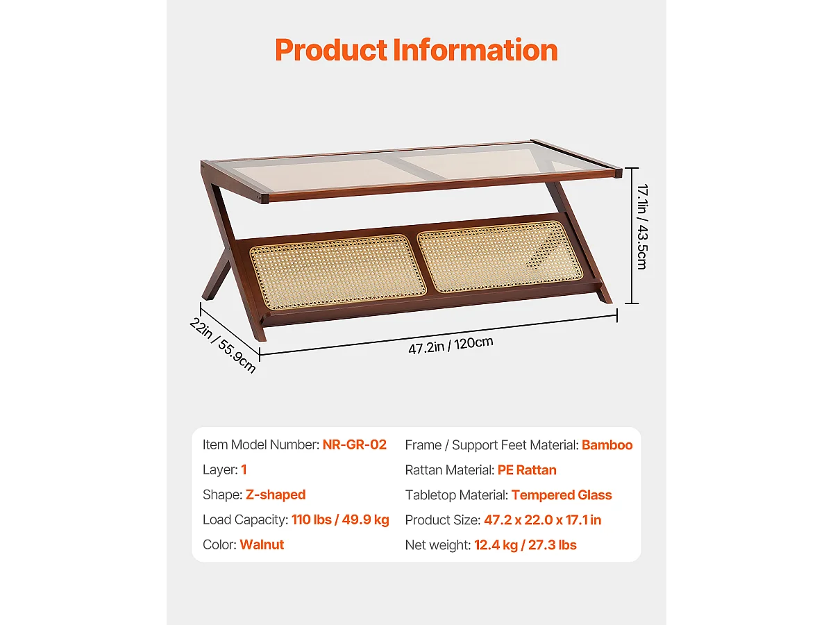 Rattan-Couchtisch SucceBuy, Z-Design mit 1 Ebene für Eine Nutzung, Moderner Bohème Aufbewahrungstisch, Naturbambusbeine für Wohnzimmer