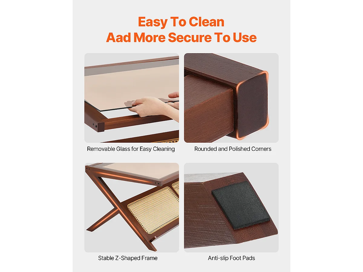 Rattan-Couchtisch SucceBuy, Z-Design mit 1 Ebene für Eine Nutzung, Moderner Bohème Aufbewahrungstisch, Naturbambusbeine für Wohnzimmer