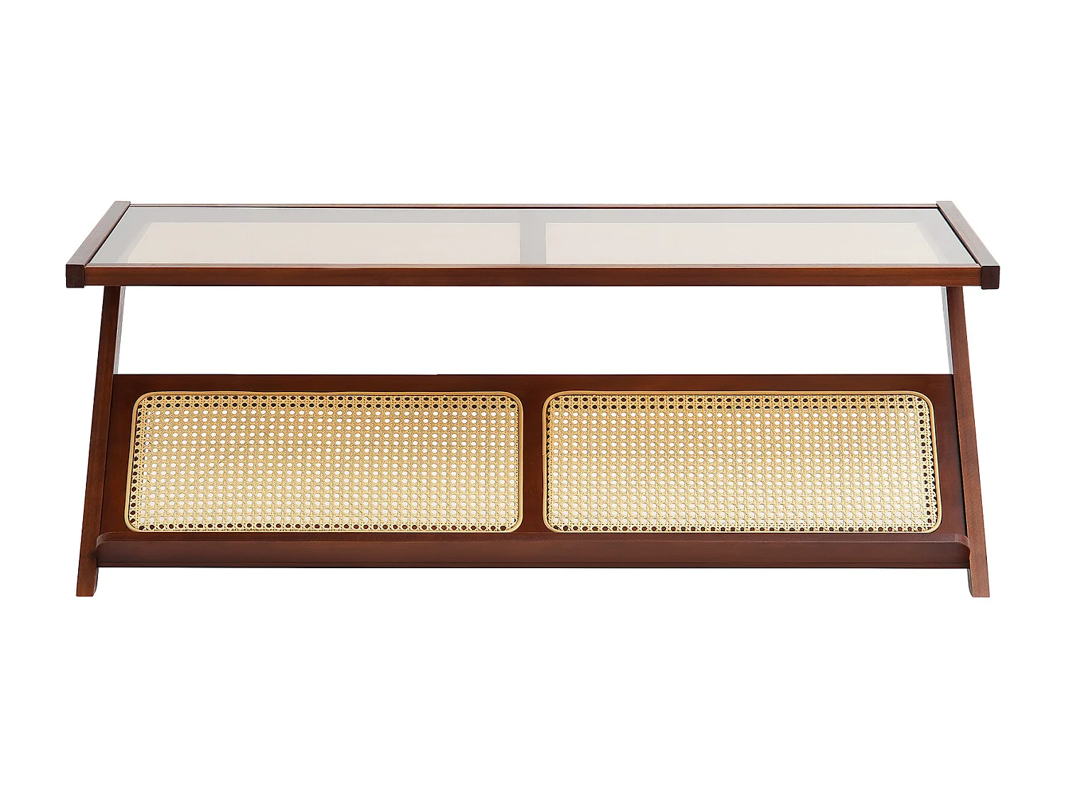 Rattan-Couchtisch SucceBuy, Z-Design mit 1 Ebene für Eine Nutzung, Moderner Bohème Aufbewahrungstisch, Naturbambusbeine für Wohnzimmer