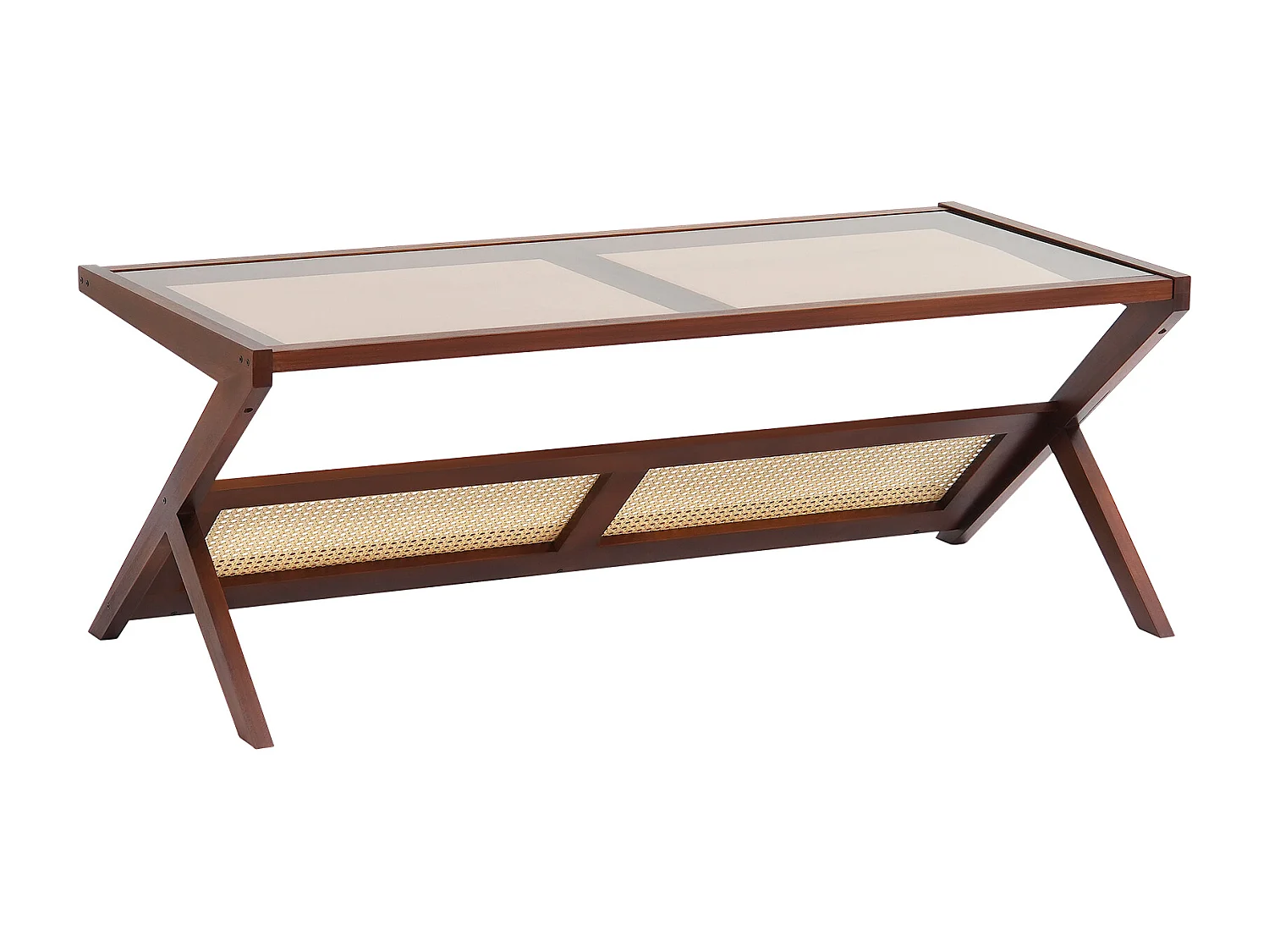 Rattan-Couchtisch SucceBuy, Z-Design mit 1 Ebene für Eine Nutzung, Moderner Bohème Aufbewahrungstisch, Naturbambusbeine für Wohnzimmer