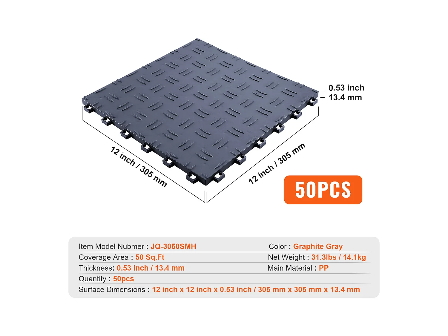 Garagenfliesen SucceBuy 50 Stück Ineinander Greifende Garagenfliesen 30,48 x 30,48 cm Grau
