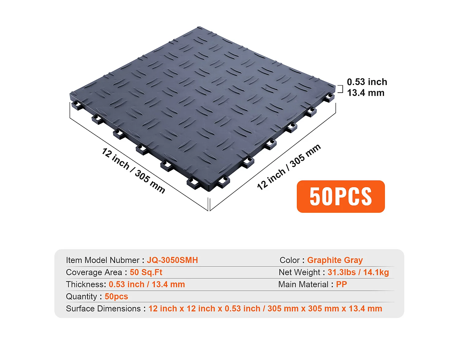 Dalles de Garage SucceBuy Lot de 50 Carreaux de Garage à Emboîter 30.48x30.48 CM Gris