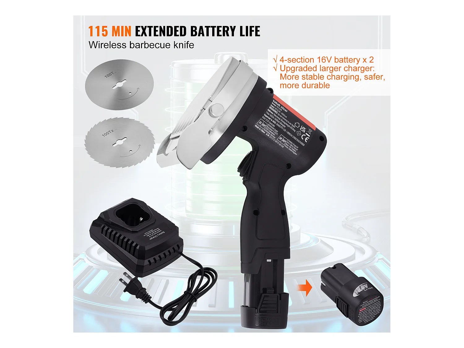 Elektrisch Shawarma Mes SucceBuy, Turkse Doner Kebab Snijder, 80 W Draadloos, Turks Professioneel, Gyro Snijder van RVS, 2 Bladen