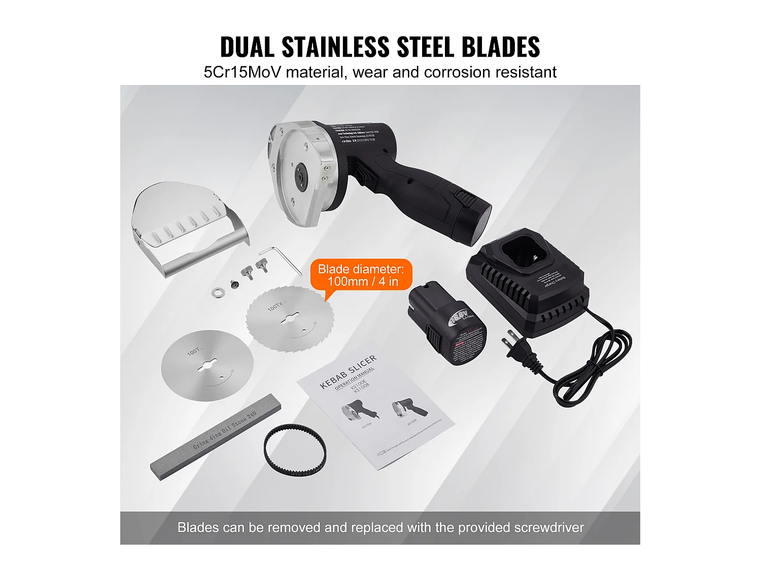 Elektrisch Shawarma Mes SucceBuy, Turkse Doner Kebab Snijder, 80 W Draadloos, Turks Professioneel, Gyro Snijder van RVS, 2 Bladen