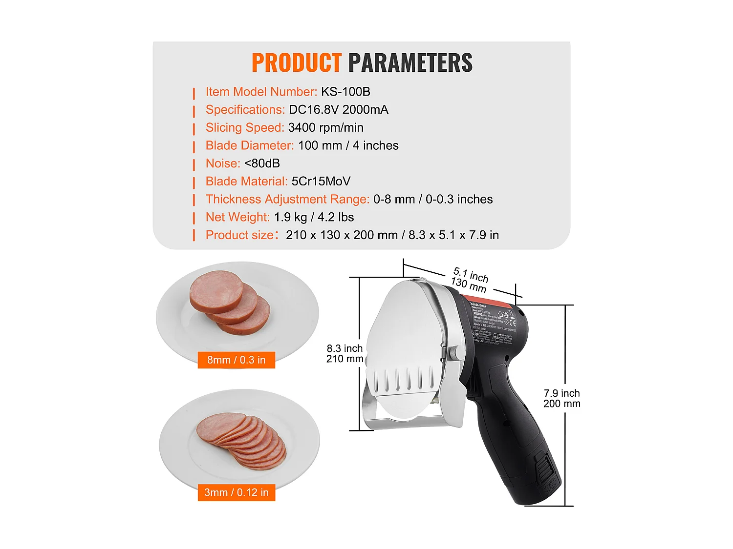 Couteau Shawarma Électrique SucceBuy, Coupe-Kebab Turc Doner, 80 W sans Fil, Turc Professionnel, Coupe Gyroscopique en Acier Inoxydable, 2 Lames