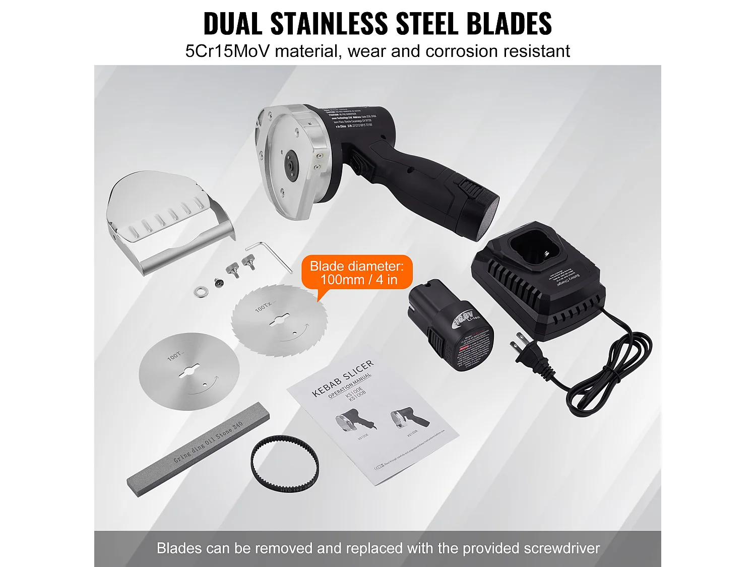 Couteau Shawarma Électrique SucceBuy, Coupe-Kebab Turc Doner, 80 W sans Fil, Turc Professionnel, Coupe Gyroscopique en Acier Inoxydable, 2 Lames