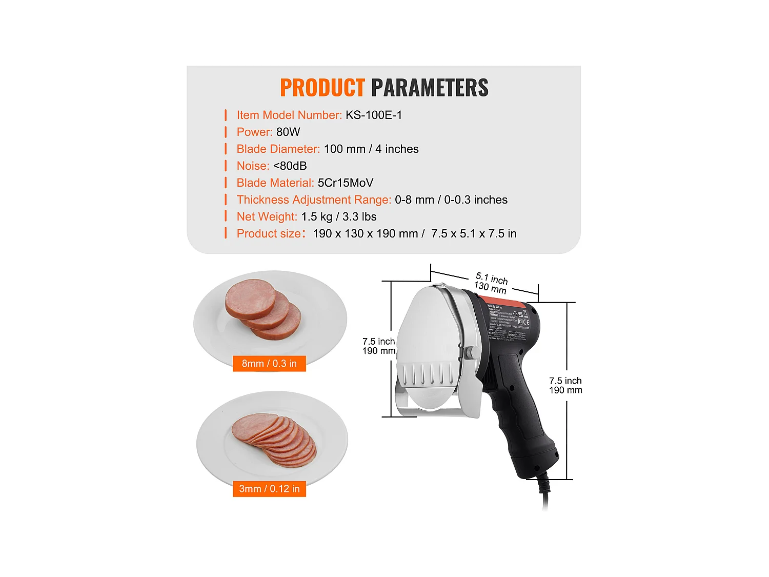 Cuchillo Shawarma Eléctrico SucceBuy, Cortadora Giratoria de Acero Inoxidable, 2 Cuchillas, Grosor Ajustable de 0 a 8 mm, para Rebanar Doner Kebab Comercial