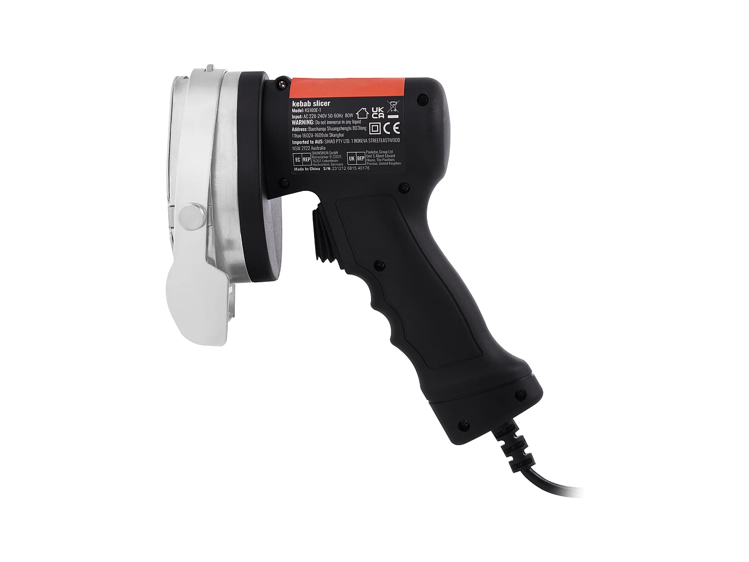 Cuchillo Shawarma Eléctrico SucceBuy, Cortadora Giratoria de Acero Inoxidable, 2 Cuchillas, Grosor Ajustable de 0 a 8 mm, para Rebanar Doner Kebab Comercial