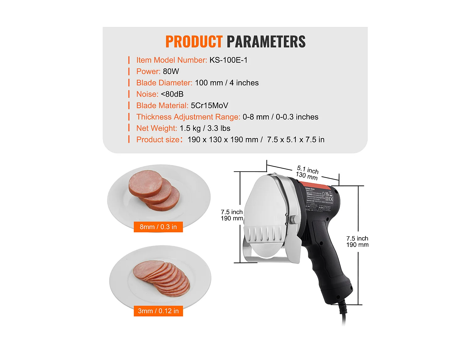 Elektrisch Shawarma Mes SucceBuy, Gyro Snijder van RVS, 2 Bladen, Instelbare Dikte van 0 tot 8 mm, voor het Snijden van Commerciële Doner Kebab