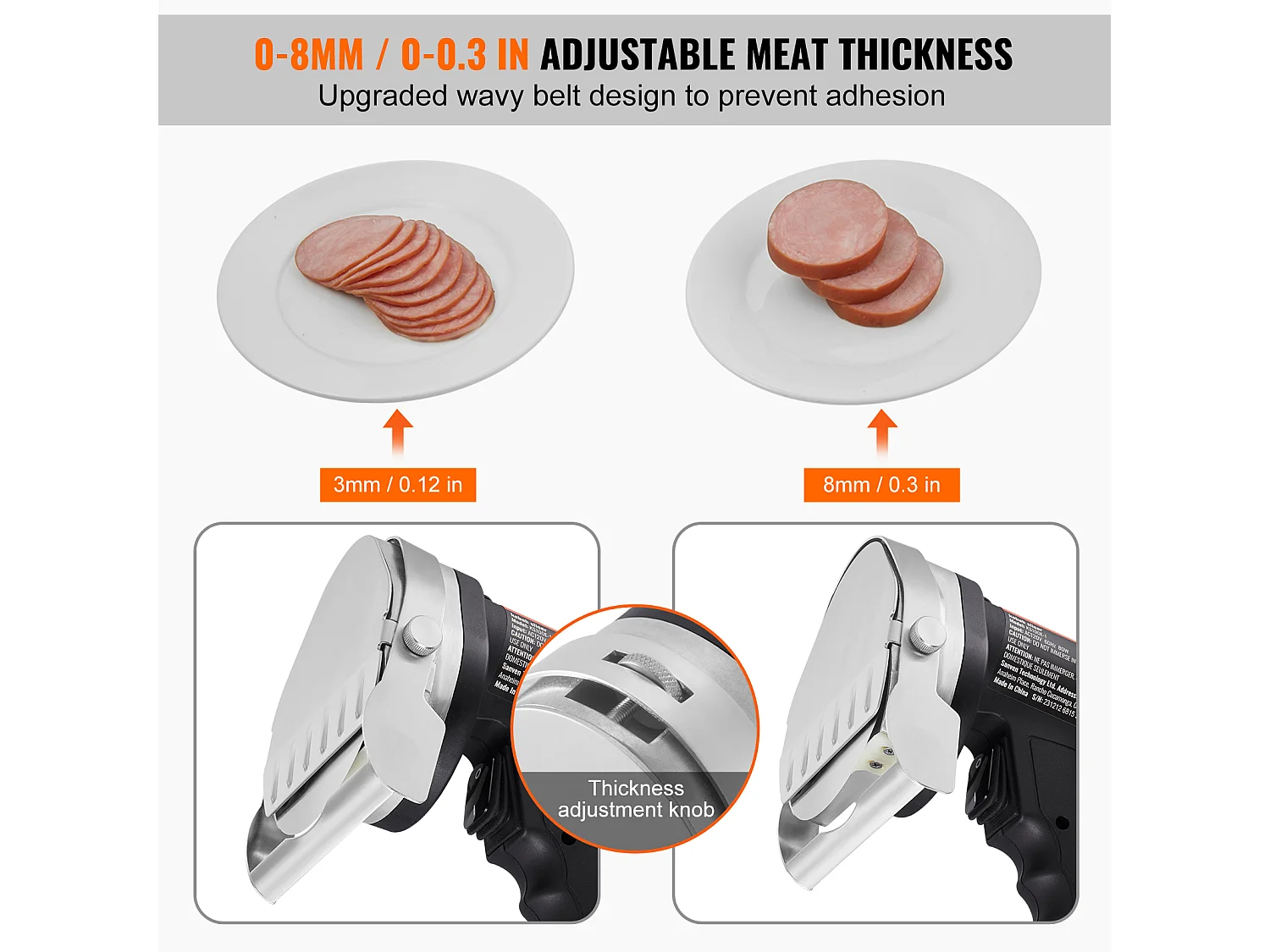 Elektrisch Shawarma Mes SucceBuy, Gyro Snijder van RVS, 2 Bladen, Instelbare Dikte van 0 tot 8 mm, voor het Snijden van Commerciële Doner Kebab