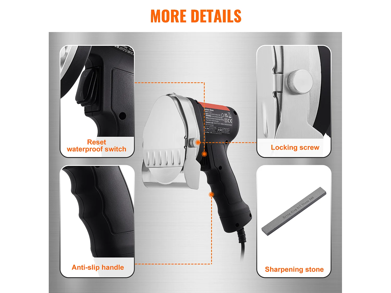 Elektrisch Shawarma Mes SucceBuy, Gyro Snijder van RVS, 2 Bladen, Instelbare Dikte van 0 tot 8 mm, voor het Snijden van Commerciële Doner Kebab