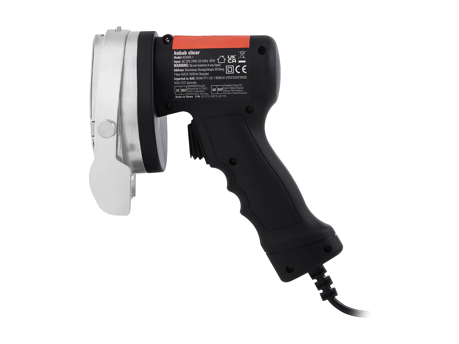 Elektrisch Shawarma Mes SucceBuy, Gyro Snijder van RVS, 2 Bladen, Instelbare Dikte van 0 tot 8 mm, voor het Snijden van Commerciële Doner Kebab