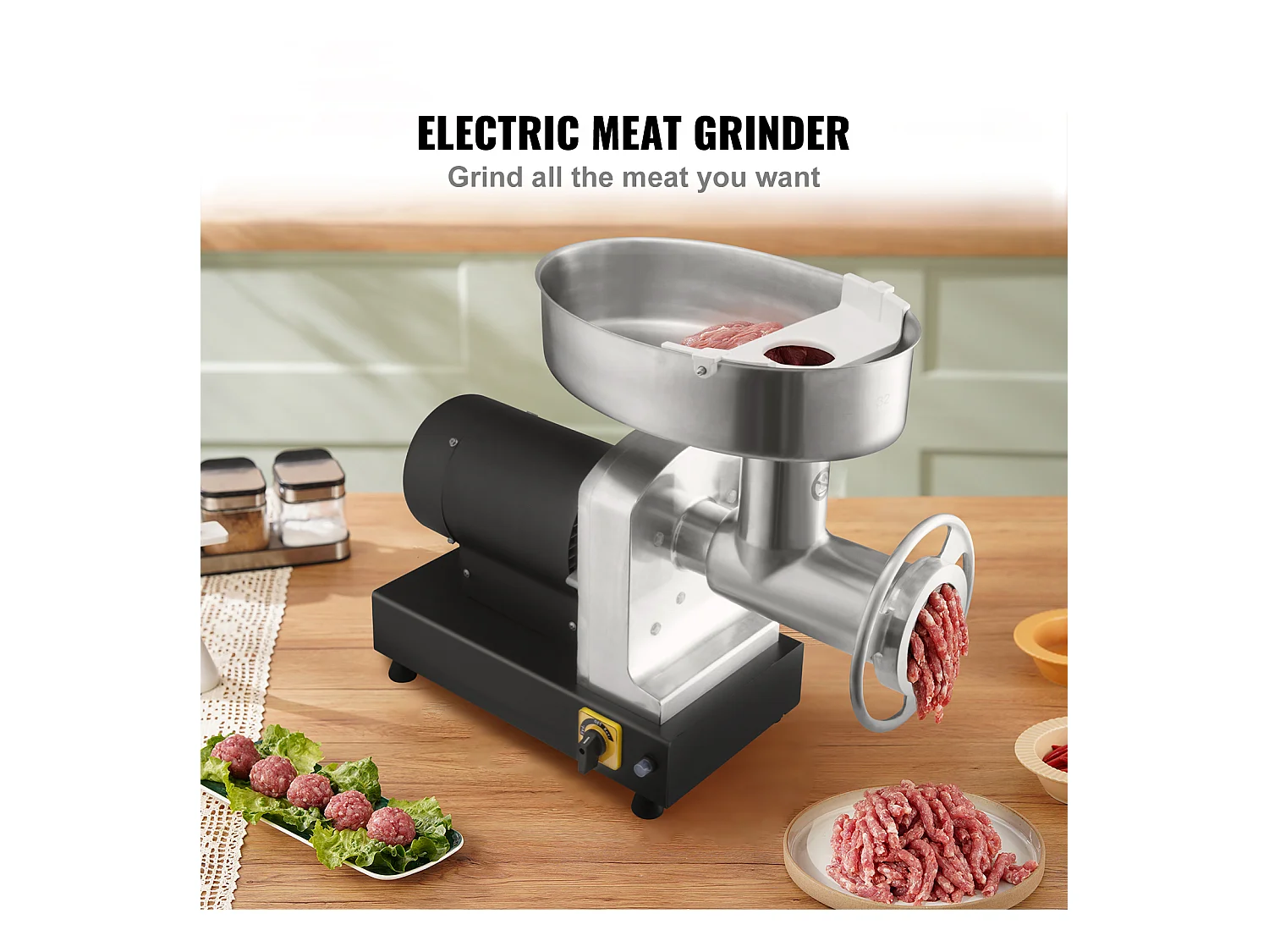 Hachoir à Viande SucceBuy Électrique Robuste, Capacité 1100 W et Poussoir à Saucisses, 450KG/h