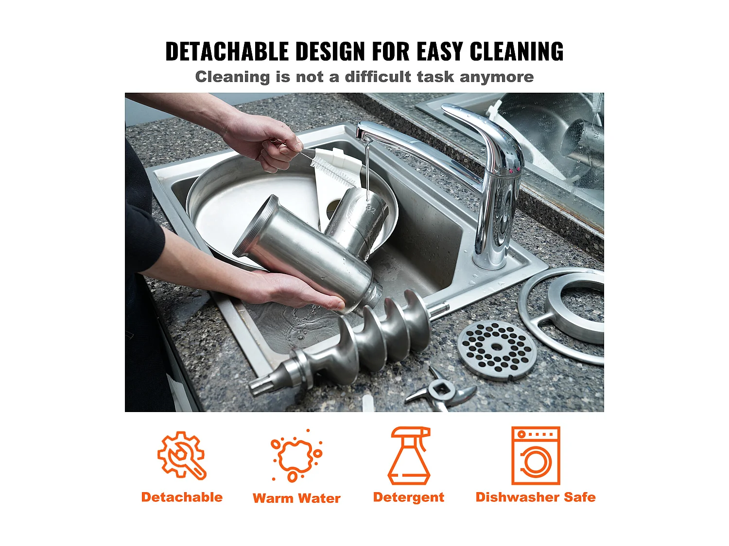 Hachoir à Viande SucceBuy Électrique Robuste, Capacité 1100 W et Poussoir à Saucisses, 450KG/h